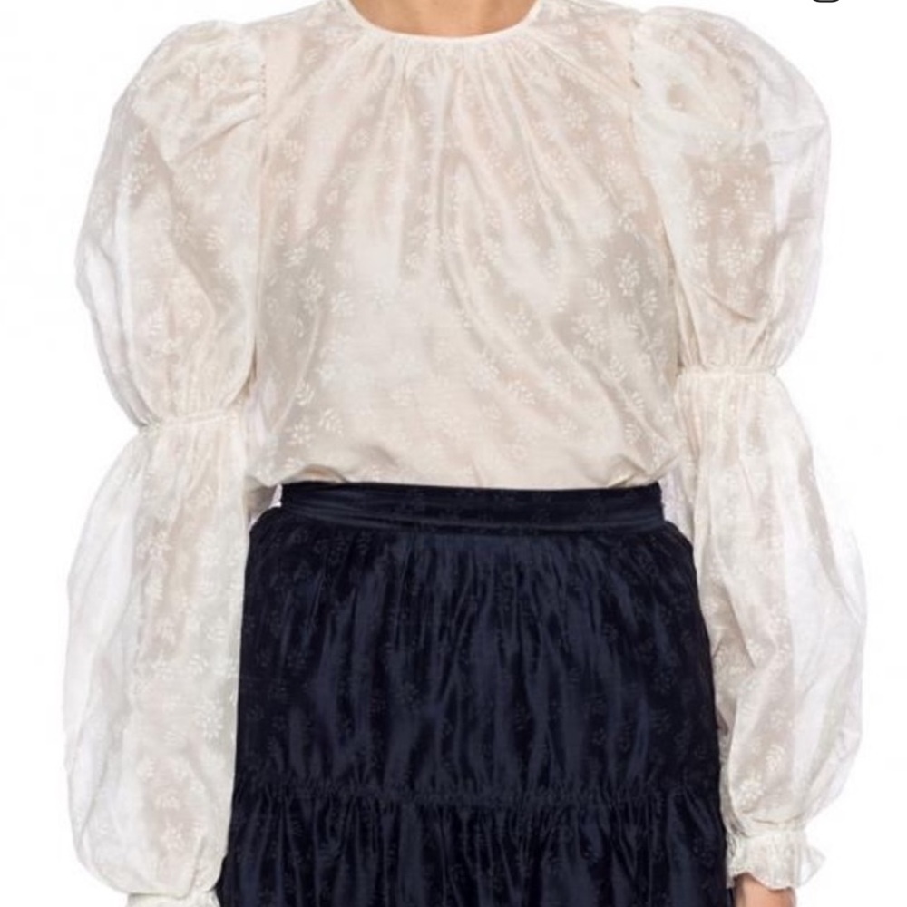 NWOT Ulla Johnson Cream Blouse with Puff Sleeves size 2